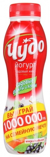 Йогурт Чудо питьевой Садовый микс вкус Садовые фрукты и ягоды 2,4%, 270г