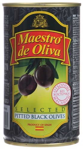 Маслины Maestro de Oliva отборные черные без косточек 360г