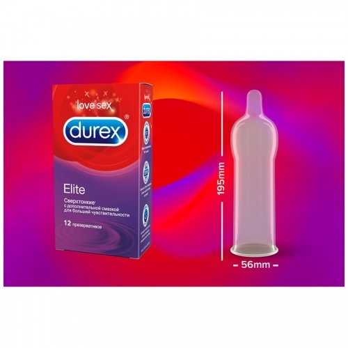 Презервативы Durex Elite сверхтонкие с дополнительной смазкой для большей чувствительности, 12 шт.