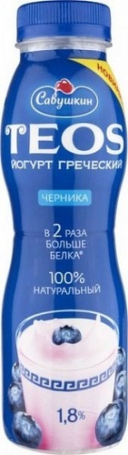 Йогурт питьевой греческий Teos черника 1,8%, 300 гр