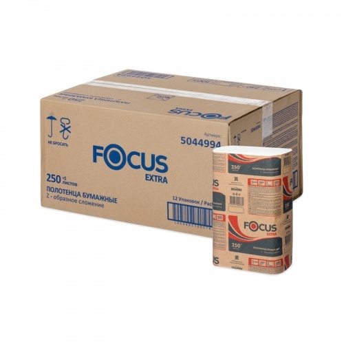 Полотенца бумажные Focus Extra 1-сл., 250л/пач. 21,5*24см, тисн., белые
