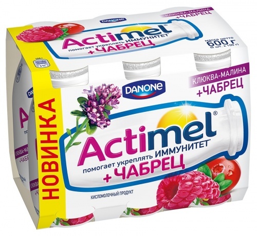 Кисломолочный продукт Actimel Клюква-Малина-Чабрец 2,5% 100г упаковка 6шт