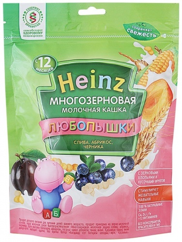 Каша Heinz Любопышка фруктово молочная многозерновая слива,абрикос, черника 200г