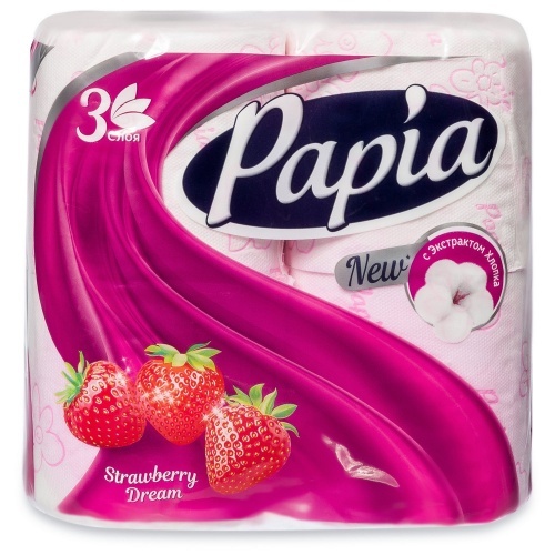 Туалетная бумага Papia Strawberry Dream, 3 слоя, 4 рулона