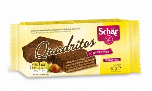 Батончик Dr.Schar Quadritos вафельный в шоколаде без глютена 40г