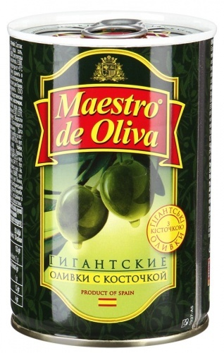 Оливки зеленые Maestro de Oliva Гигантские с косточкой 420г