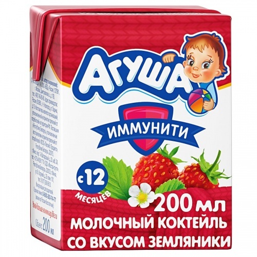 Коктейль молочный Агуша Иммунити со вкусом земляники 2,5%, 200 гр