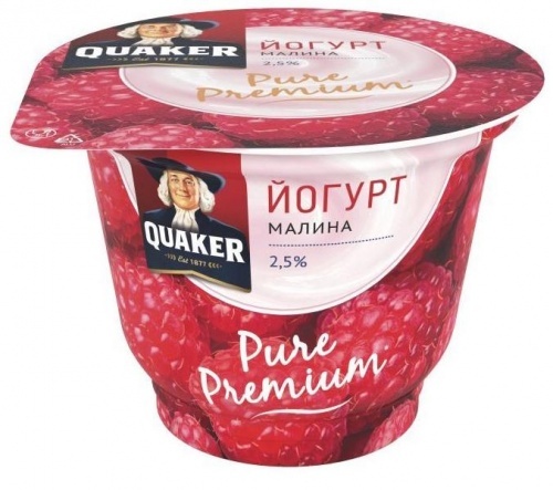 Йогурт Quaker "Pure Premium" Малина, 2,5% 180г