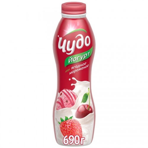 Йогурт питьевой Чудо фруктовый вкус Ягодное мороженое 2,4%, 690 гр