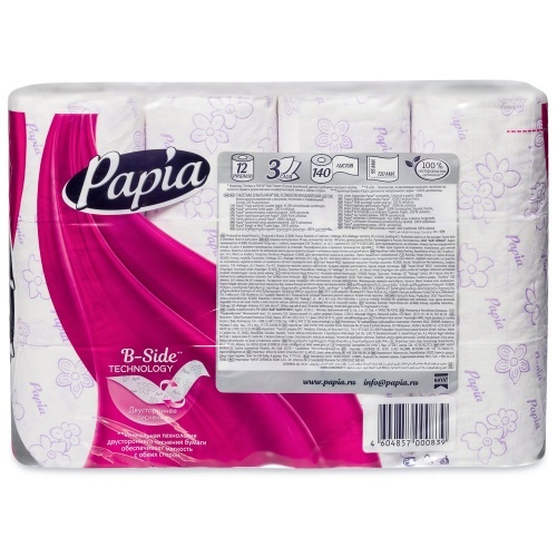 Бумага туалетная Papia Балийский цветок 3-слойная 12 рулонов
