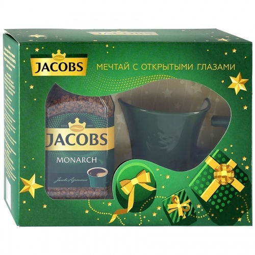 Подарочный набор: Кофе Jacobs Monarch натуральный растворимый сублимированный + чашка с рисунком Jacobs, 95г