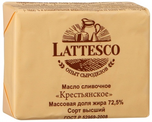 Масло Lattesco сливочное Крестьянское 72,5%, 180г