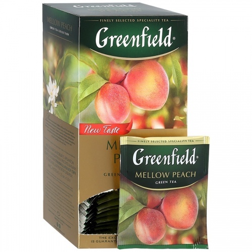 Чай Greenfield Mellow Peach зеленый с ароматом персика и мандарина и растительными компонентами, 25х1,8г