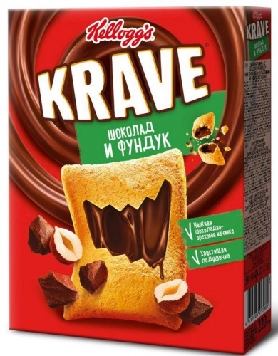 Завтрак Kellogg's Krave хрустящие подушечки с нежной шоколадно-ореховой начинкой 220г