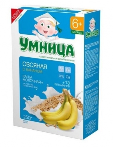 Каша Умница овсяная молочная с бананом с 6 месяцев, 200г