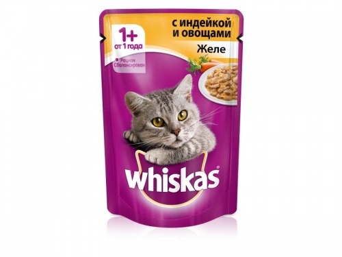 Корм для кошек Whiskas желе индейка с овощами, 85г