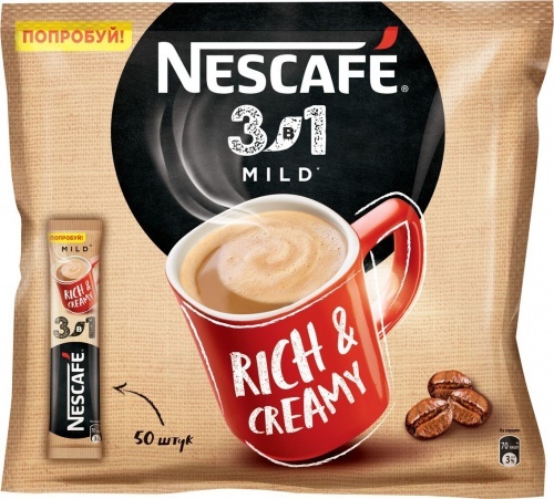 Кофе Nescafe Сливочный вкус 3в1 растворимый мягкий 50х16г