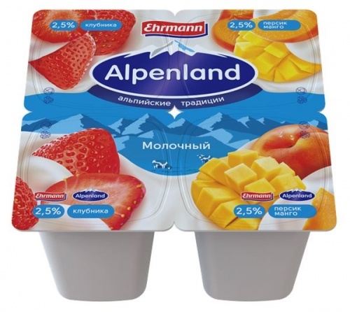 Йогуртовый продукт Alpenland Клубника Персик Манго 2,5% без заменителя молочного жира 95г