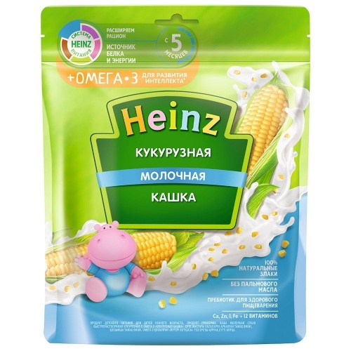 Каша Heinz кукурузная молочная омега 3 для детей с 5 месяцев, 200г