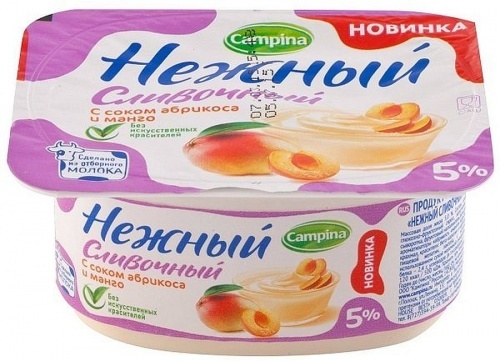 Йогуртный продукт Campina Нежный сливочный с соком абрикоса и манго 5%, 110 гр