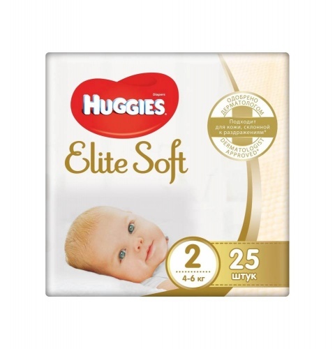 Подгузники Huggies Elite Soft 2 размер 4-6 кг, 25 шт