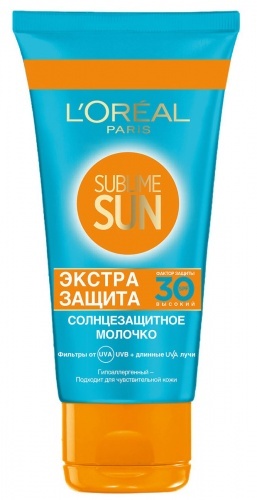 Солнцезащитное молочко для тела L'Oreal Paris Sublime Sun "Экстра защита", гипоаллергенное, SPF 30, мини, 50 мл