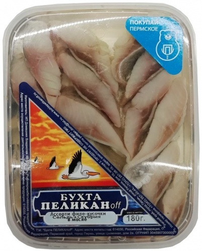 Ассорти Бухта пеликаноff сельдь и скумбрия филе-кусочки в масле 180г