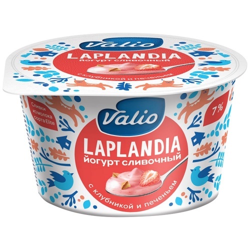 Йогурт Valio сливочный Laplandia с клубникой и кусочками печенья 7% 180г