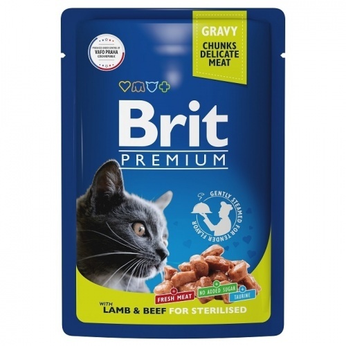 Корм влажный Brit Premium для стерилизованных кошек с ягненком и говядиной, 85г