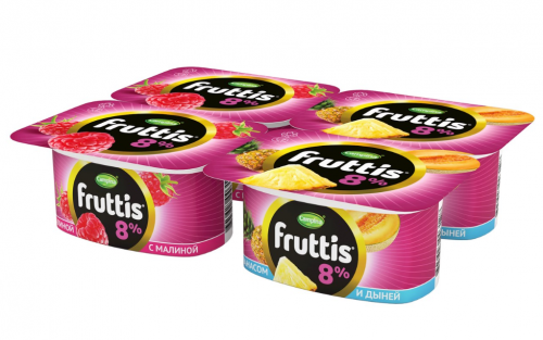 Йогуртный продукт Fruttis C малиной/c ананасом и дыней 8%, 115г
