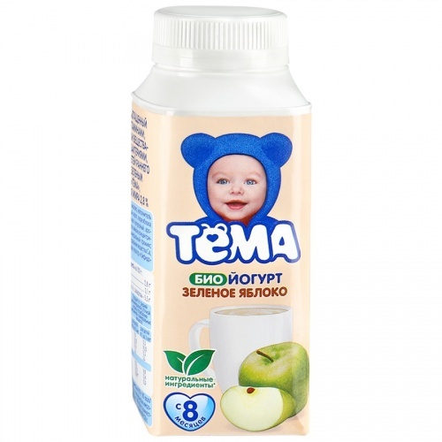 Биойогурт питьевой Тёма детский зеленое яблоко с 8 месяцев 2,8%, 210 гр