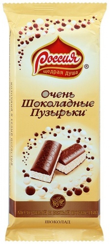 Шоколад Россия Очень шоколадные пузырьки молочный и белый пористый , 90г, в упаковке 4 шт.