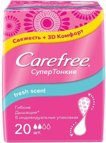 Салфетки супертонкие Carefree Fresh scent ароматизированные в индивидуальной упаковке, 20 шт