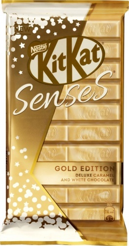 Шоколад KitKat Senses Gold Edition Deluxe Caramel, карамельный белый шоколад и молочный шоколад с хрустящей вафлей 112г