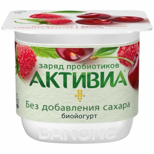 Йогурт Активиа без добавления сахара с вишней яблоком и малиной 2.9% 150 г