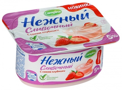 Йогуртный продукт Campina Нежный сливочный клубника 5%, 110 гр