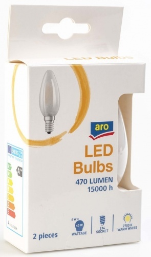 Лампа Aro LED свеча теплый свет 4W, E14, 2шт