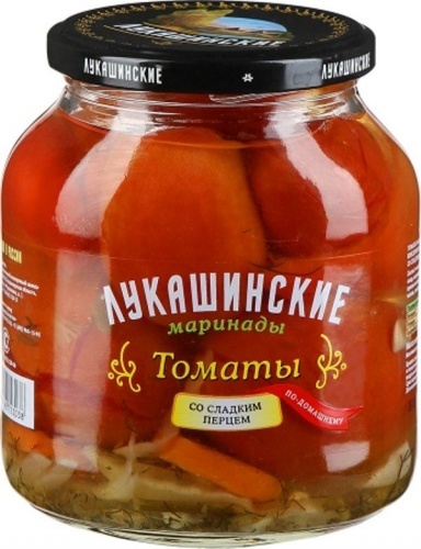 Томаты Лукашинские консервированные в собственном соку со сладким перцем 670г