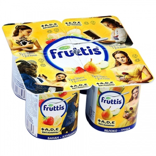 Продукт йогуртный Fruttis Disney Банан Клубника Яблоко Груша 2,5%, 110 гр