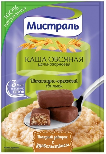 Каша Мистраль овсяная со вкусом шоколадно-ореховый грильяж 40г