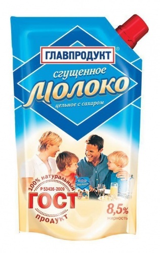 Молоко Главпродукт сгущенное цельное с сахаром ГОСТ 8,5%, 270г дой-пак