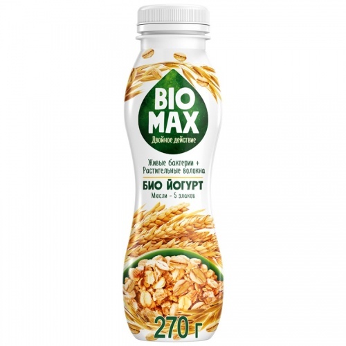 Биойогурт BioMax с мюслями и 5 злаков с инулином 1.6% 270г