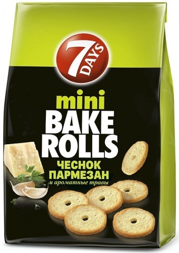 Сухарики 7Days Mini bake rolls чеснок пармезан 80г