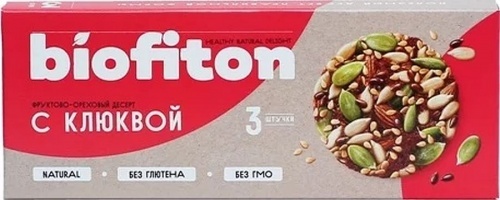Десерт Biofiton фруктово-ореховый с клюквой без глютена, 60 гр