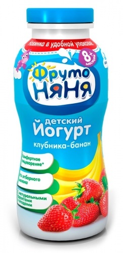 Йогурт ФрутоНяня питьевой Клубника-банан 2,5%, 200 мл