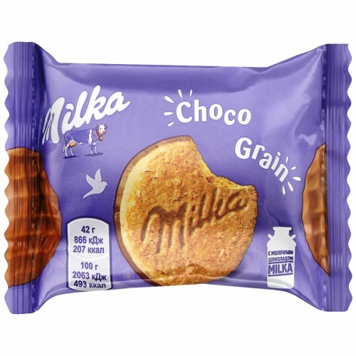 Печенье из цельнозерновой муки Milka с овсяными хлопьями в молочном шоколаде 42г