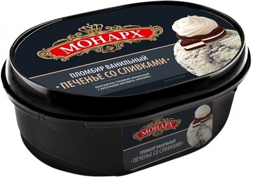 Мороженое Монарх Печенье со сливками пломбир ванильный с кус бисквита без змж 460г
