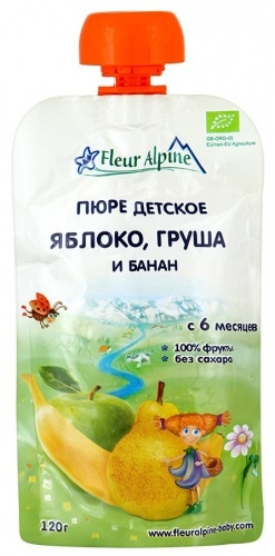 Пюре Fleur Alpine яблоко-груша-банан для детей с 6 месяцев, 120г