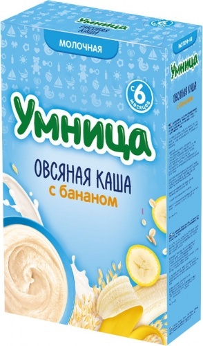 Каша Умница овсяная молочная с бананом с 6 месяцев, 200г