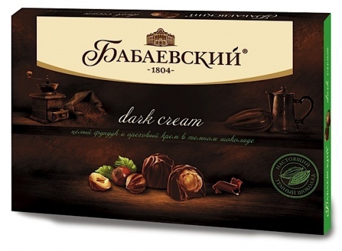 Набор шоколадный Бабаевский Dark cream целый фундук и ореховый крем в темном шоколаде 200г